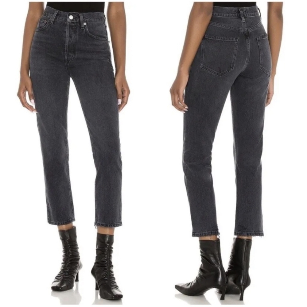 NWT AGOLDE Riley Straight Crop Jeans Edit Black Wash 24